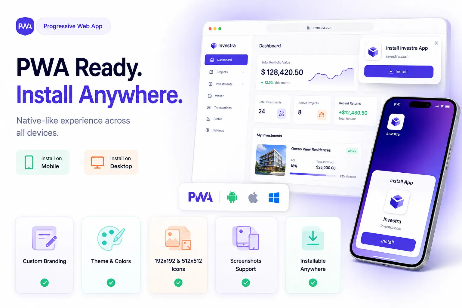 Investra - Fractional Real Estate Investment Platform with React Native App, Next.js Web & Laravel