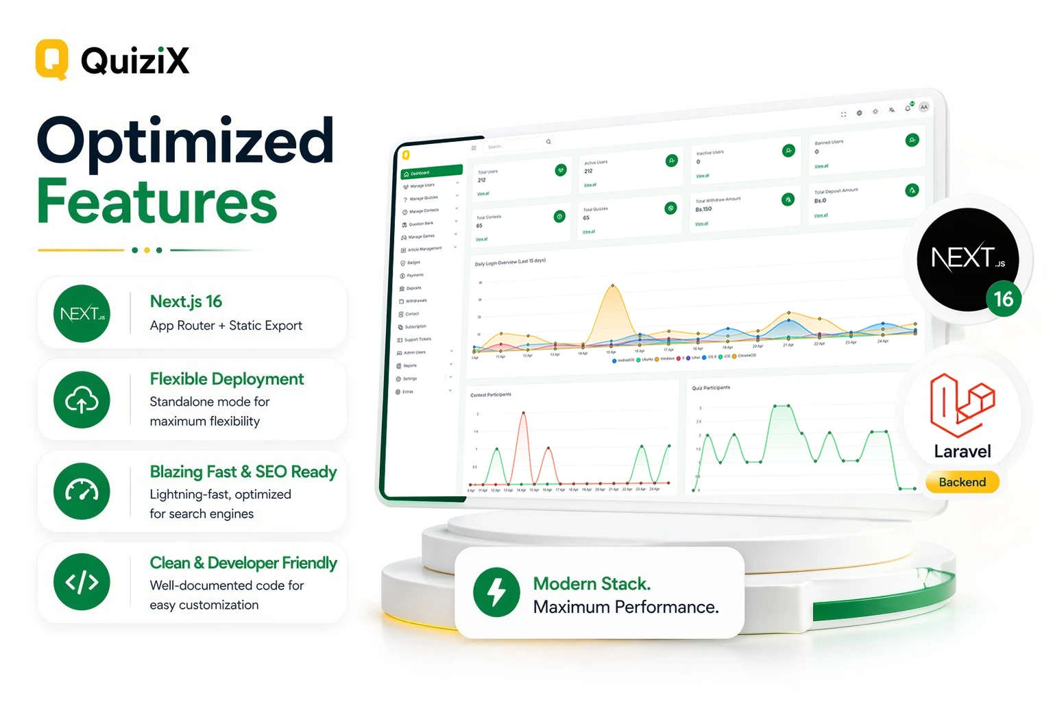 QuiziX – AI Quiz & Trivia Game | Laravel + Next.js Gamified Quiz Platform