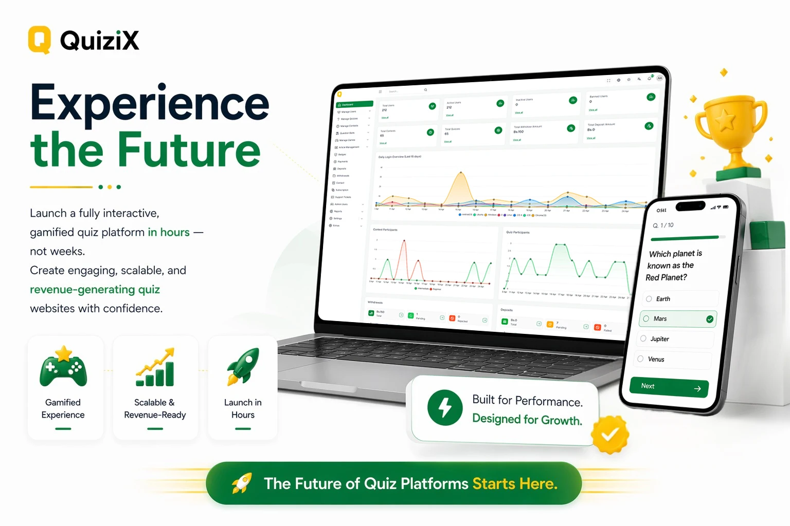 QuiziX – AI Quiz & Trivia Game | Laravel + Next.js Gamified Quiz Platform
